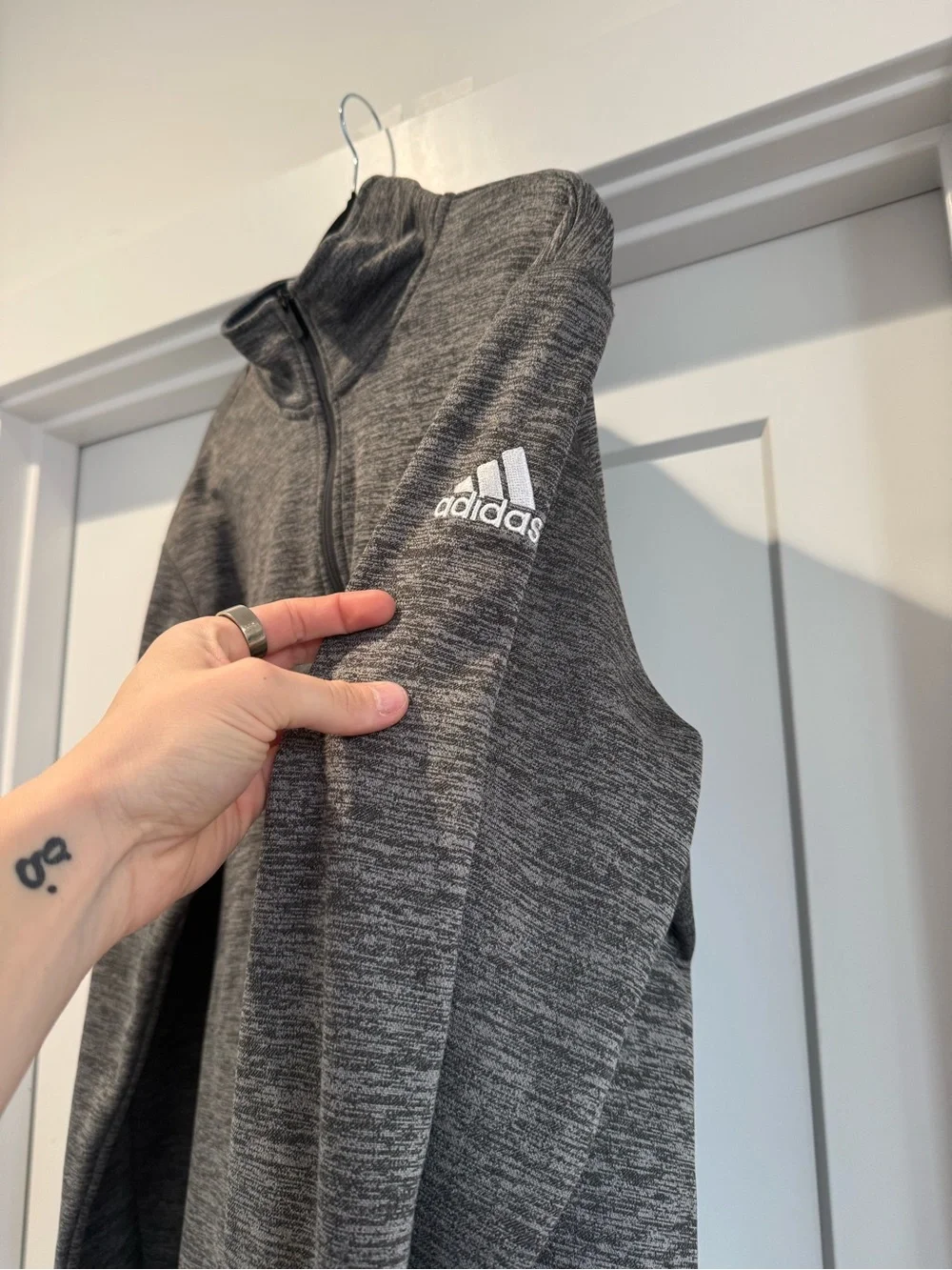 Adidas Men's Gray Quarter-Zip Sweater with Indiana University Logo